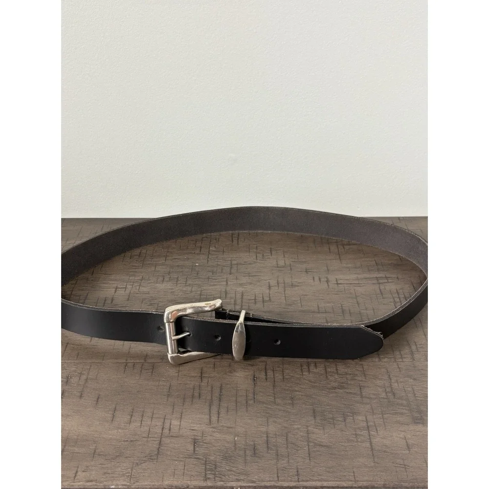 Amiee Lynn Vintage Black Leather Belt Silver Buckle Sz XL 1.25in Wide Women's